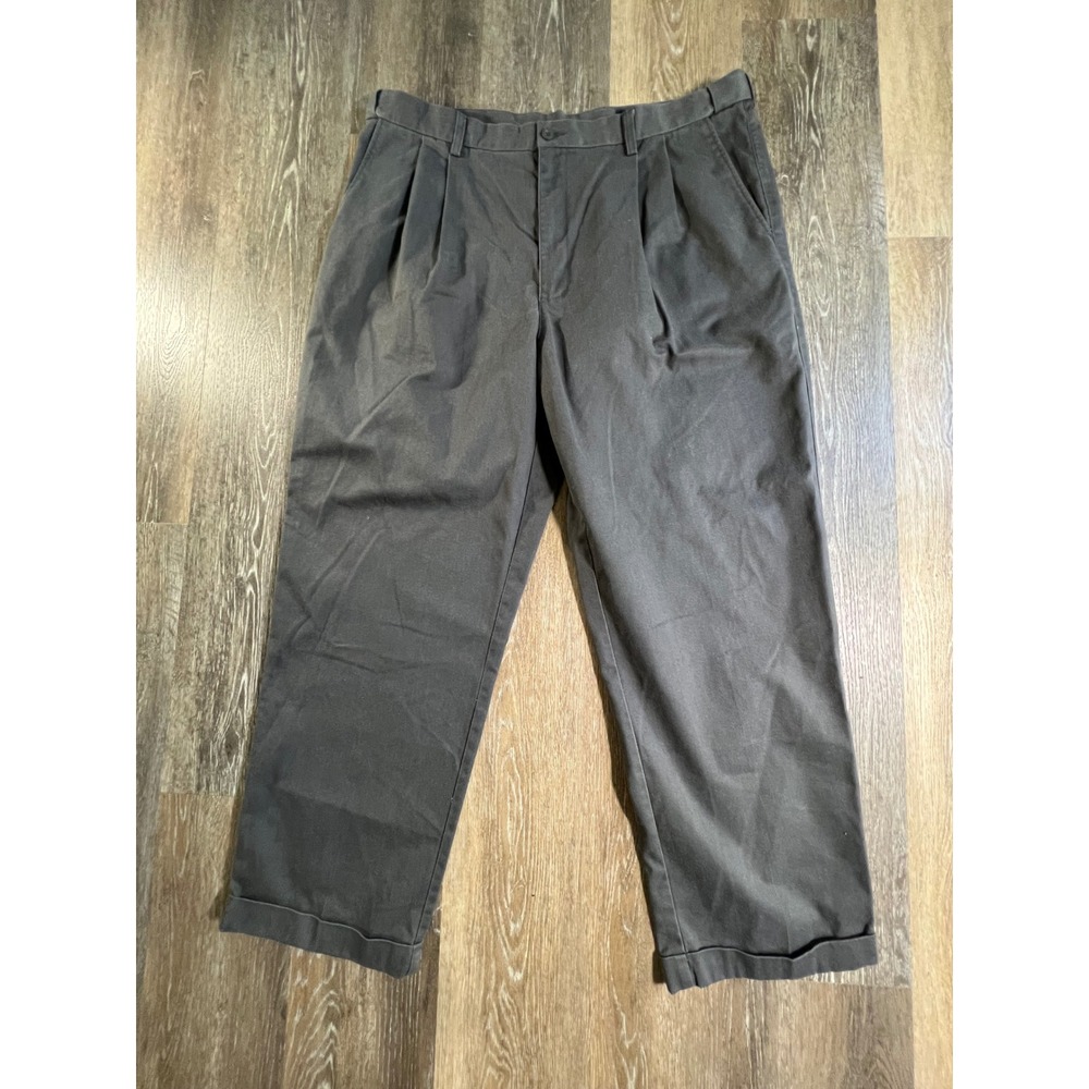 Puritan Pleated Trousers Mens 42x30 Pewter Gray Cuffed Cotton Blend Pants 327